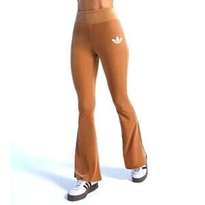 Adidas Heritage Velvet Flared Leggings Brown Desert Size M